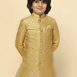 KISAH Boys Ethnic Woven Design Mandarin Collar Longline Sherwani-38