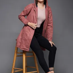 DressBerry Peach-Coloured Hooded Longline Bomber Jacket-32