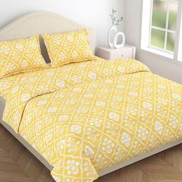 haus & kinder Marigold Majesty Yellow Floral Printed 186 TC Pure Cotton Queen Bedsheet Set-image-50