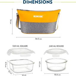 borosil Zest Daisy Glass Lunchbox, 4pc Container (320ml x 2 Square + 240ml x 2 Round) 4 Containers Lunch Box image 2