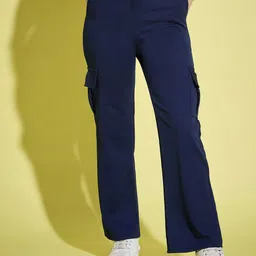 BUY NEW TREND Women Solid Relaxed Fit High-Rise Cargos Trousers-image-87