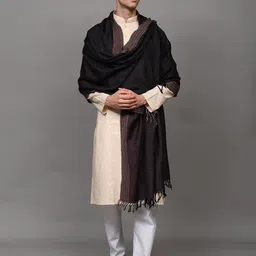 Exotic India Reversible Kullu Stole with Chevron Weave and Multi Stripe Border-image-20