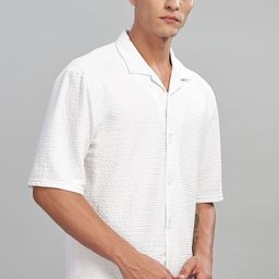 HERE&NOW Men Relaxed Fit Cuban Collar Textured Casual Shirt-image-36