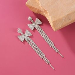 StyleCast Silver-Plated Rhinestones Studded Tasselled Quirky Drop Earrings-picture-1