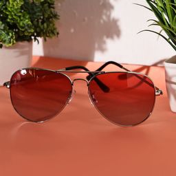 Garry Gobbs Unisex Red Lens & Steel-Toned Aviator Sunglasses with-image-19