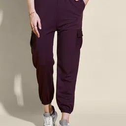 QIOA Women Relaxed Fit High-Rise Plain Lycra Joggers-image-65