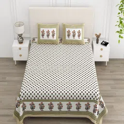 tundwal's White & Green Floral Printed Cotton 210 TC King Bedsheet Set 2.74 m x 2.28 m-image-70