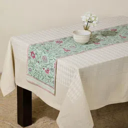 Fabindia Gulbagh Green & Pink Floral Printed Pure Cotton Table Runner-20