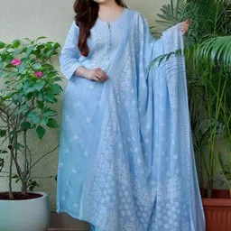 HERE&NOW Women Floral Printed Regular Kurta with Trousers & With Dupatta-20