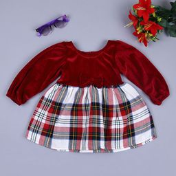 V-Mart Girls Velvet Round Neck Fit & Flare Dress-image-21