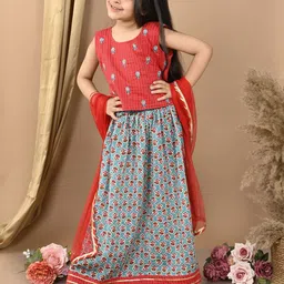 Kinder Kids Girls Embroidered Cotton Ready to Wear Lehenga & Blouse With Dupatta-picture-20