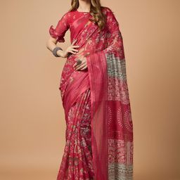 VS MALL Women's Red Abstract Digital Printed Art Silk Saree-picture-9