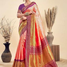 HERE&NOW Ethnic Motifs Woven Design Zari Kanjeevaram Saree with Blouse Piece-picture-30