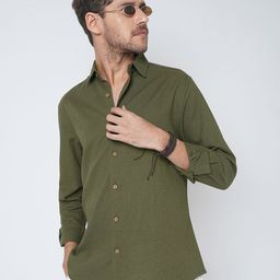 VASTRADO Men Classic Fit Solid Spread Collar Linen Casual Shirt-picture-34
