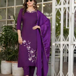 Pantos Women Floral Embroidered Kurta with Churidar & Dupatta-picture-30