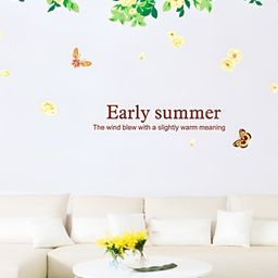 INDIAN ROYALS White & Green Leaves & Butterfly Printed Waterproof Wall Stickers-image-73