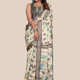 WEAREZEE Floral Zari Linen Blend Saree-picture-12
