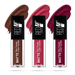 RED 4 Set Of 3 Non Transfer Matte Liquid Lipstick - 4 g Each- Shade- 131 -132 -133-0