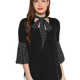 Qurvii Women Bell Sleeves Top With Polka Dots Tie-picture-43