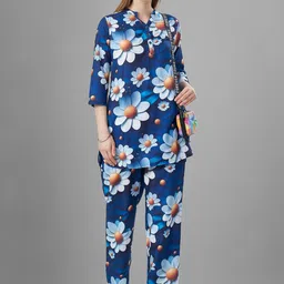 TITTLI Flower Printed Mandarin Collar Neck Tunic With Trousers Co-Ords-43