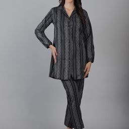CORSICA Printed Cotton Collared Neck Long Sleeve Shirt With Trouser Co-Ords-picture-30