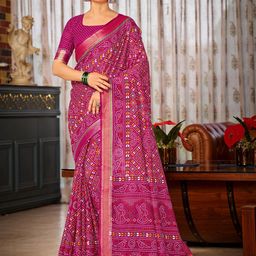 all about you Bandhani Printed Zari Pure Cotton Bagru Saree-image-38