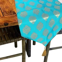 Pink Parrot Blue & Yellow Woven Designed Tasseled TableRunner-57