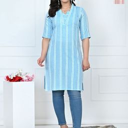 Moda Rapido Selection Of 2 Geometric Woven Design Notch Neck Pure Cotton Straight Kurtas-picture-3