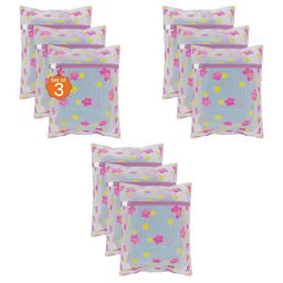 Kuber Industries 9-Pcs Yellow & Pink Sunflower Designed Reusable Laundry Bags With Zipper-54