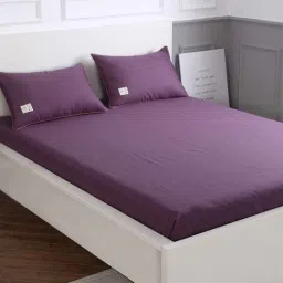 urban dream 100% Cotton Purple 210 TC Double Bedsheet 2 Pillow Cover-picture-3