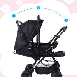 Babyhug Cocoon Stroller With Mosquito Net & Reversible Handle - Mid Night Black image 5