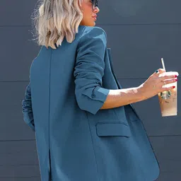StyleCast Blue Notched Lapel Three-Quarter Open Front Blazer image 5