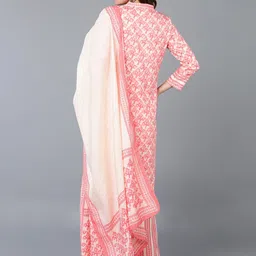 AHIKA Beige Ethnic Motifs Printed Regular Kurta with Palazzos & Dupatta image 3