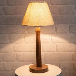 homesake Flinchum Beige Cotton Shade Night Lamp With Wood Base-picture-14
