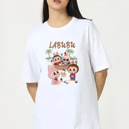 Women Printed Round Neck Polyester White T-Shirt-image-8
