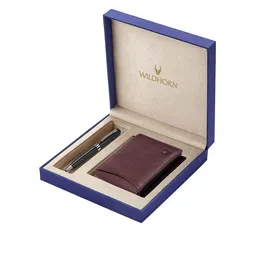 WildHorn Men Brown & Black RFID Protected Genuine Leather Wallet & Pen Accessory Gift Set-image-71