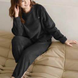 Women Night Suit Set Black Solid-image-52