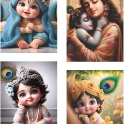 Bal Krishna Religious Photo Posters for Pregnant Women, Cute Little Bal Gopal Poster For Room Wall Decoration, 12 x 18 Inches (Pack of 4) Paper Print-image-79
