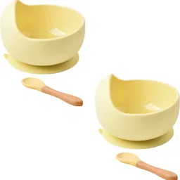 2 Pcs Self-Feeding Silicone Baby Bowl & Spoon,Curved Walls | Strong Suction Base- Hygienic Food Grade Silicone & Wooden-16