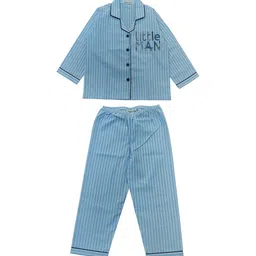 shopbloom Kids Striped Pure Cotton Lapel Collar Night suit-picture-48
