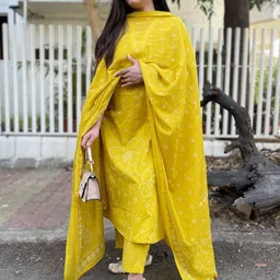 GoSriKi Women Bandhani Printed Kurta with Trousers & Dupatta-picture-8