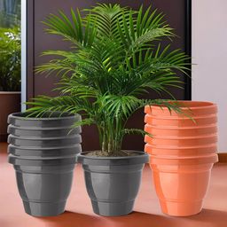 Kuber Industries Orange-Coloured & Black Set Of 12 Plastic 2-Layer Planters-2
