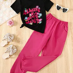 INCLUD Girls Typography Printed T-shirt With Joggers-image-43
