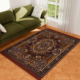 RUBOXA Maroon Ethnic Motifs Printed Anti-Skid Velvet Carpet-image-31