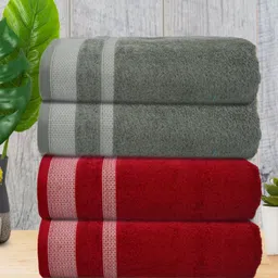 Aura Grey & Red 4 Cotton 400 GSM Bath Towel-image-60