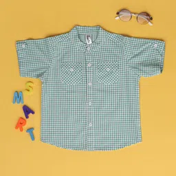 V-Mart Unisex Kids Classic Mandarin Collar Gingham Checked Cotton Casual Shirt-42