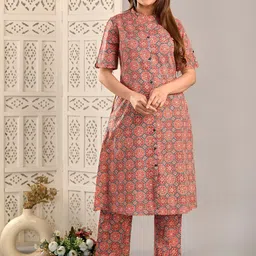 Angvarnika Women Ethnic Motifs Printed Regular Kantha Work Pure Cotton Kurta with Trousers-11