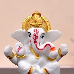 CRAFTAM White and Gold-Toned Ganesha Religious Idol Showpiece-image-8