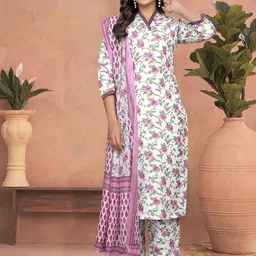 Sitanjali Floral Printed Thread Work Straight Kurta with Trousers & Dupatta-image-25