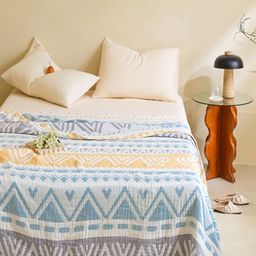 JC HOME White & Blue Geometric AC Room 300 GSM Double Bed Quilt-image-31